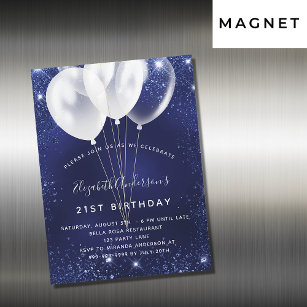 Birthday party navy blue glitter balloons luxury magnetic invitation