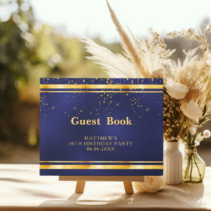 Birthday Party navy blue gold confetti Guest Book