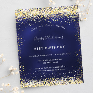 Birthday party navy blue gold invitation