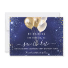 Birthday party navy blue gold save the date card