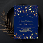 Birthday party navy blue gold stars invitation<br><div class="desc">A 40th (or any age) birthday party invitation for both him and her. A navy blue background decorated with faux gold stars. Personalise and add a name and party details.</div>