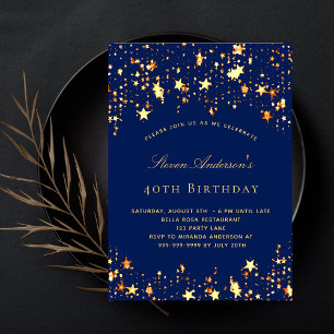 Birthday party navy blue gold stars luxury invitation