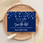 Birthday party navy blue save the date card<br><div class="desc">An elegant Save the Date card for a birthday party. A navy blue decorated with confetti. Personalise and add a date and name/age. The text: Save the Date is written with a large trendy hand lettered style script.</div>