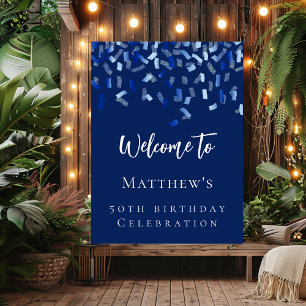 Birthday party navy blue welcome poster