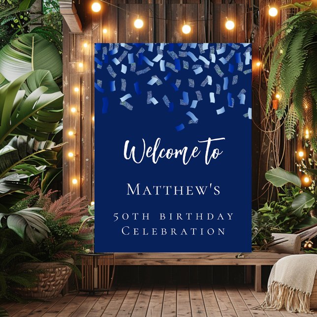 Birthday party navy blue welcome poster (Creator Uploaded)