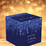 Birthday party navy blue white glitter drips favour box<br><div class="desc">Elegant, classic, glamourous and girly for a 21st (or any age) birthday party favours. A classic navy blue background colour. With the text: 21st Birthday and Thank You written with a modern hand lettered style script. Decorated faux glitter drips, paint dripping look. Personalise and add a name and a date....</div>
