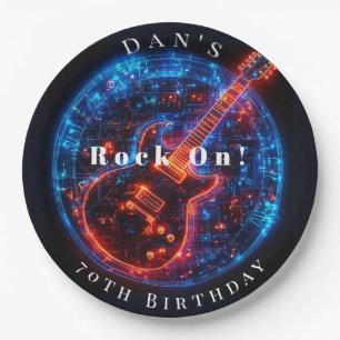 Birthday Party Neon Glow Rock Guitar Paper Plate