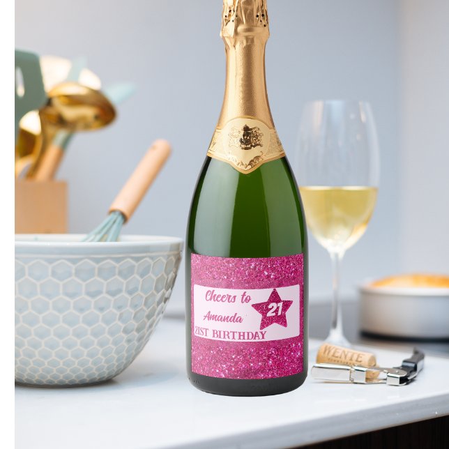 Birthday Party Night Pink Glitter women  Sparkling Wine Label (Creator Uploaded)
