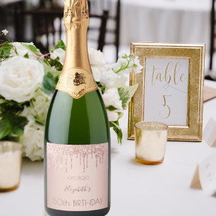 Birthday party night rose gold glitter women sparkling wine label