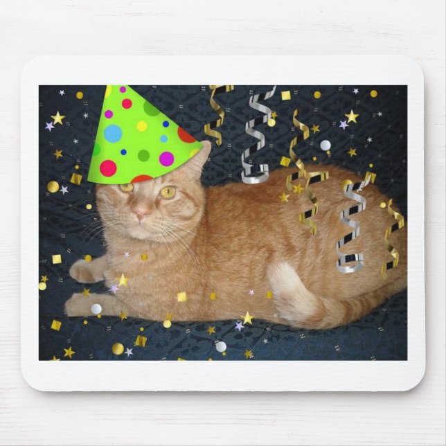 Birthday Party Orange Tabby Cat Mouse Pad (Front)