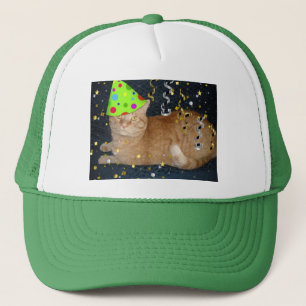 Birthday Party Orange Tabby Cat Trucker Hat