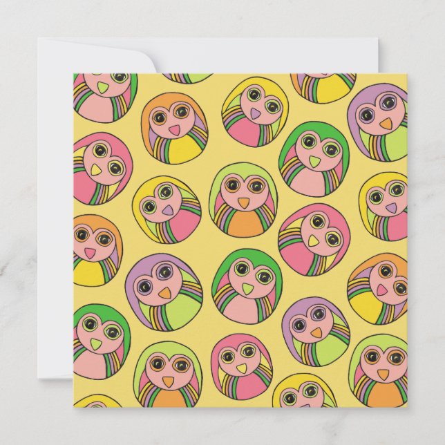 Birthday Party Owl Rainbow Pattern Invitation (Front)