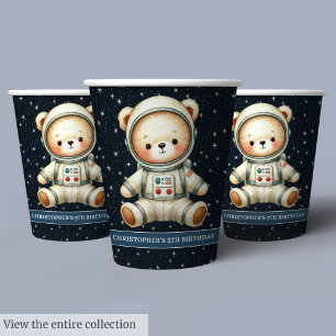 Birthday Party Paper Cups Teddy Bear Astronaut Boy