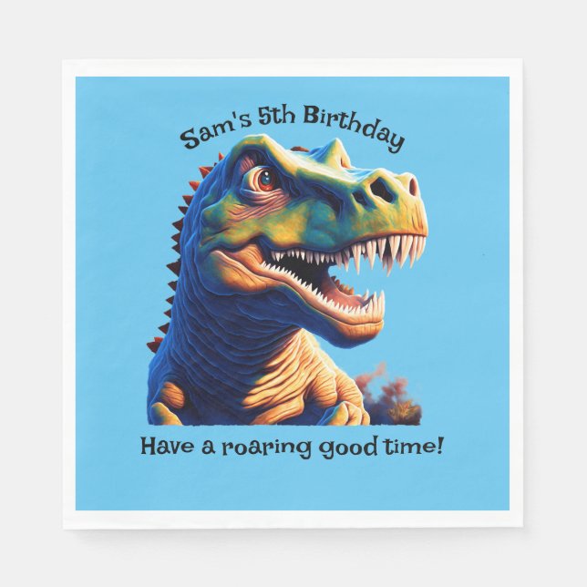 Birthday Party paper napkins. Dinosaur. Editable. Napkin (Front)