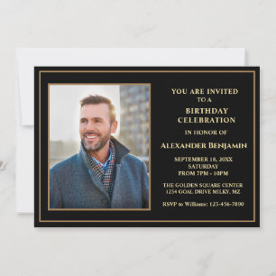 Birthday Party Photo Black Gold Custom Invitation