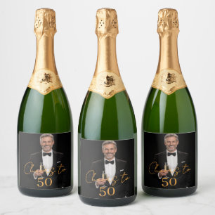 Birthday party photo cheers gold sparkling wine label