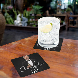 Birthday party photo cheers square paper coaster