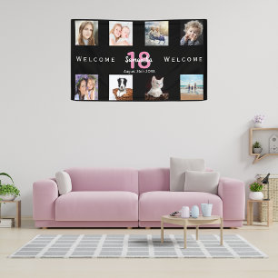Birthday party photo collage girl black banner