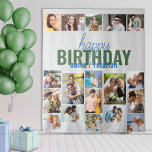 Birthday Party Photo Collage Grey Custom Tapestry<br><div class="desc">Birthday Backdrop with personalised photo collage and name. Substantial piece of birthday party decor, great talking point and perfect backdrop for photobooth or entrance welcome. Happy Birthday is lettered in modern casual script and bold typography. The template is ready for you to add your pictures in rows, working left to...</div>