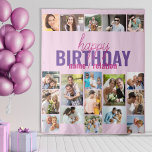 Birthday Party Photo Collage Pink Custom Backdrop Tapestry<br><div class="desc">Birthday Backdrop with personalised photo collage and name. Substantial piece of birthday party decor, great talking point and perfect backdrop for photobooth or entrance welcome. Happy Birthday is lettered in modern casual script and bold typography. The template is ready for you to add your pictures in rows, working left to...</div>
