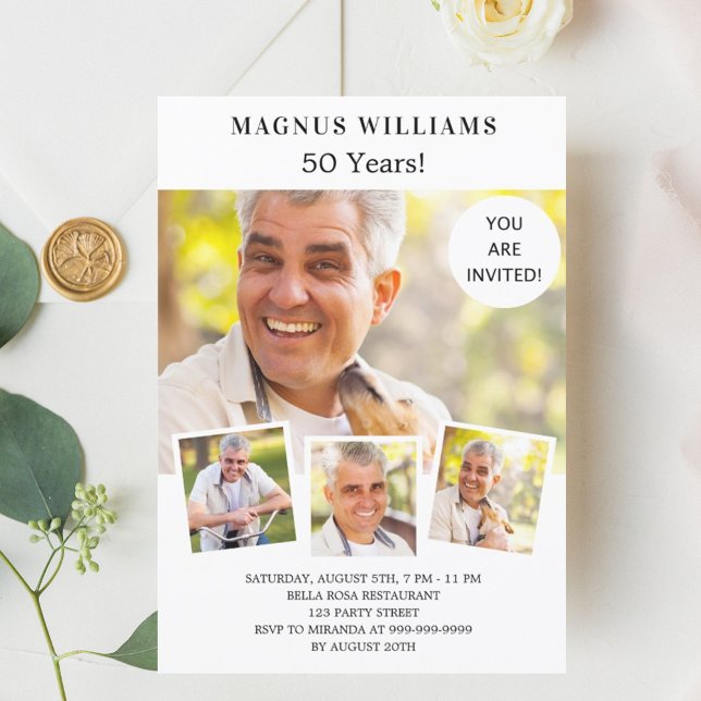 Birthday party photo collage white invitation (Creator Uploaded)