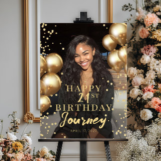 Birthday party photo gold balloons welcome poster