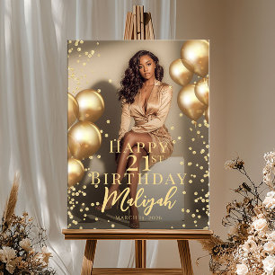 Birthday party photo gold balloons welcome poster