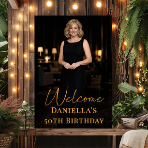 Birthday party photo gold elegant welcome poster