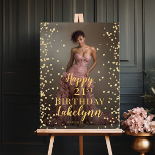 Birthday party photo gold font welcome poster