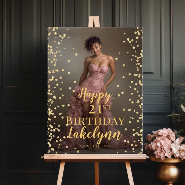 Birthday party photo gold font welcome poster (Creator Uploaded)