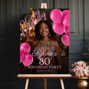 Birthday party photo hot pink welcome poster