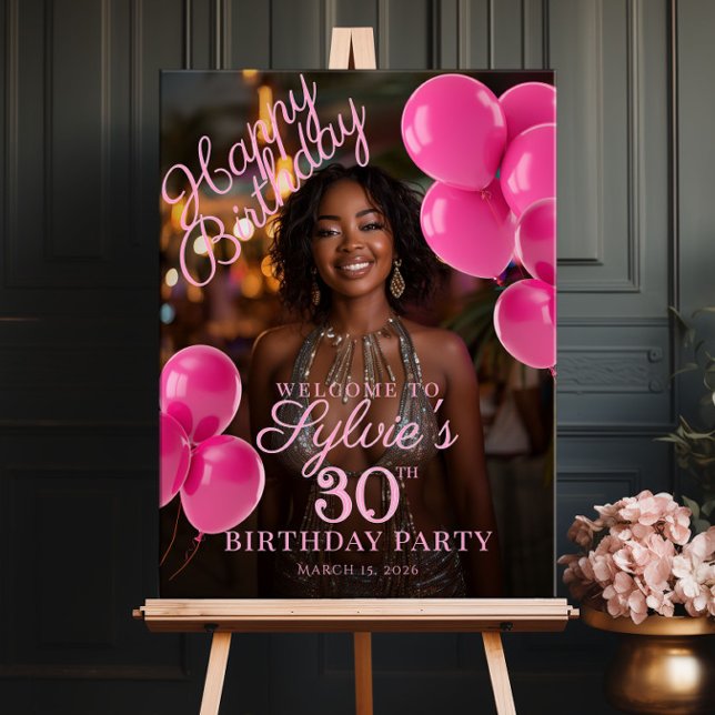 Birthday party photo hot pink welcome poster (Creator Uploaded)