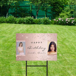 Birthday party photo rose gold glitter friends garden sign<br><div class="desc">A banner for a girly and glamourous birthday party for two girls, women. A faux rose gold metallic looking background with faux glitter dust. Add your own 2 two photos of the birthday girls. Text: Happy Birthday. The word Birthday and the names are written with a modern hand lettered style...</div>