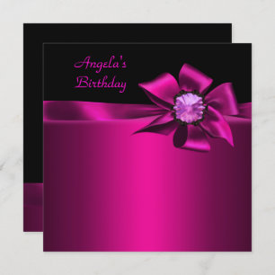 Birthday Party Pink Bow Black Pink Invitation