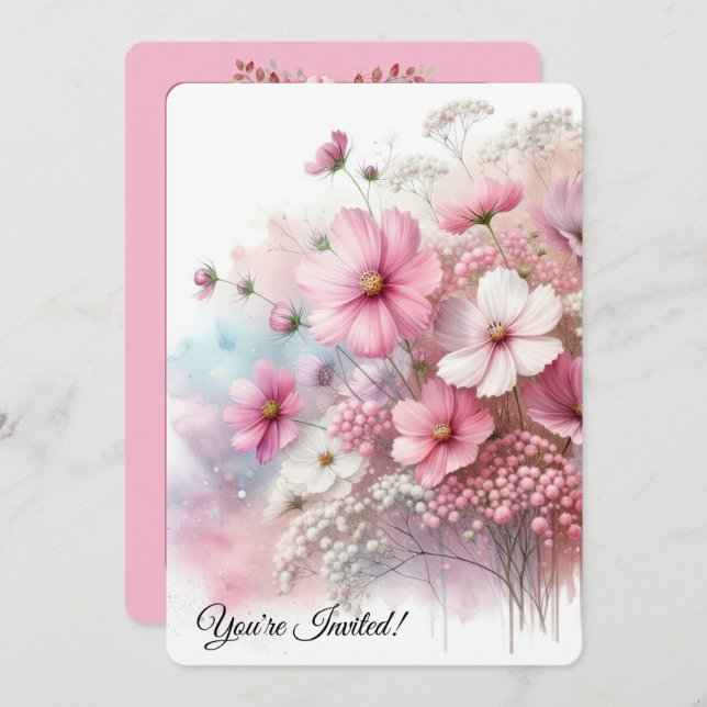 Birthday Party Pink Cosmos Invitation (Front/Back)