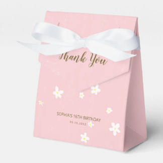 Birthday Party Pink Daisies Sweet Girly Script Favour Box