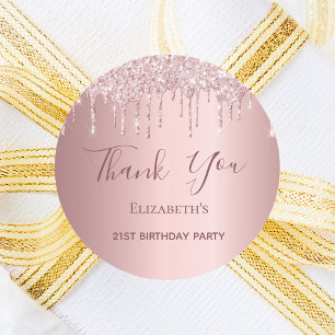 Birthday Party pink dusty rose glitter Thank You Classic Round Sticker