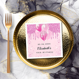 Birthday party pink glitter balloons girl napkin