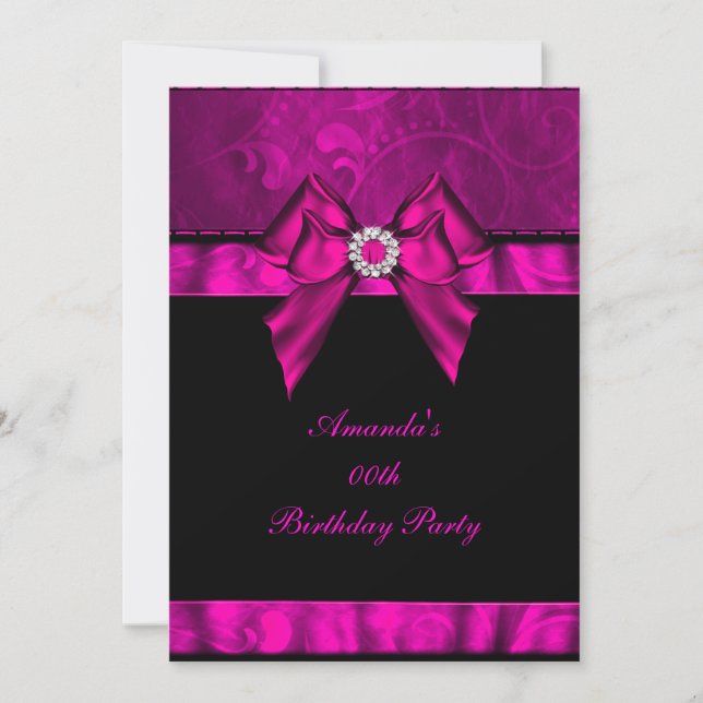 Birthday Party Pink Jewel Bow Image Invitation (Front)