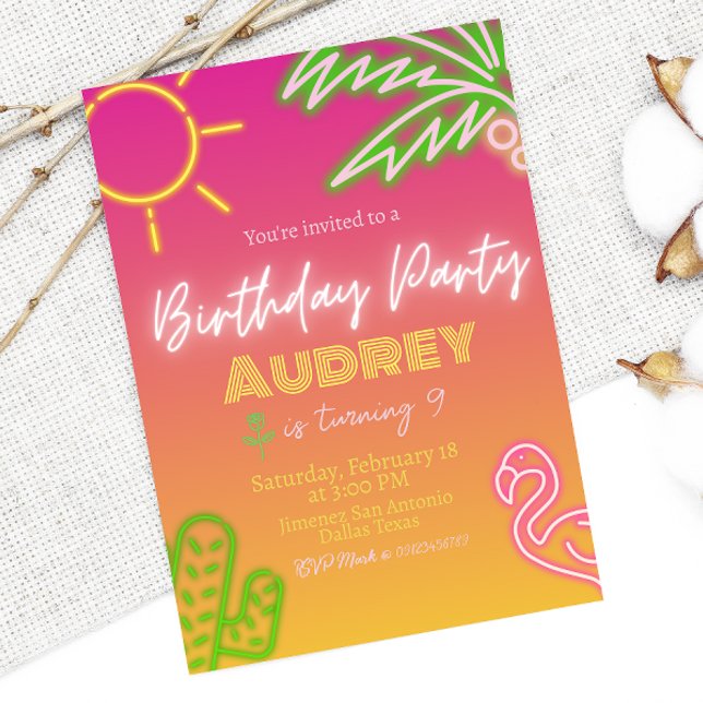 Birthday Party - Pink Neon Invitation (Creator Uploaded)