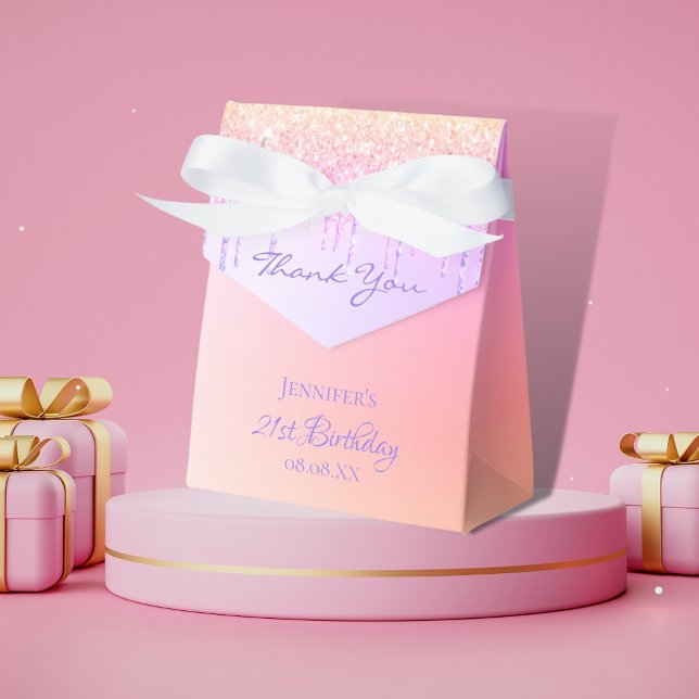 Birthday Party pink purple glitter thank you Favour Box (Creator Uploaded)