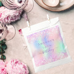 Birthday party pink purple holographic favour bags<br><div class="desc">A girly trendy iridescent background with unicorn and rainbow pastel colours in pink,  purple,  mint green. Decorated with confetti.  Personalise and add a name and age.  The word birthday is written with a modern hand lettered style script.</div>