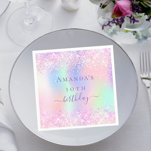 Birthday party pink purple holographic napkin (Creator Uploaded)