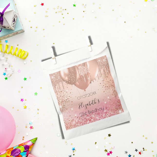 Birthday party pink rose gold balloons favour bags (Creator Uploaded)