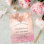 Birthday party pink rose gold invitation<br><div class="desc">A rose gold and blush pink gradient background. Decorated with rose gold,  pink balloons.  Personalise and add a name and party details. The name is written with a hand lettered style script</div>
