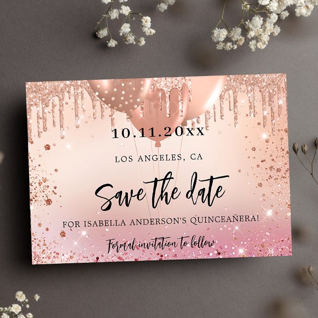 Birthday party pink rose gold save the date (Creator Uploaded)