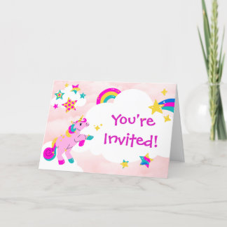 Birthday Party Pink Unicorn Invitation