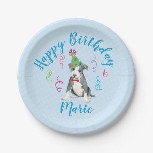 Birthday Party Pit Bull Terrier Paper Plate