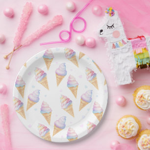Birthday Party Plates with sweet ice cream.
