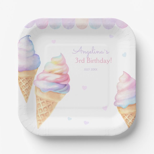 Birthday Party Plates with sweet ice cream. (Front)